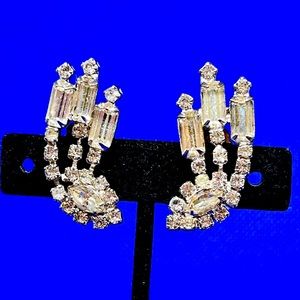 Vintage Icy Rhinestone Art Deco Inspired Clip On Earrings Ear Climber